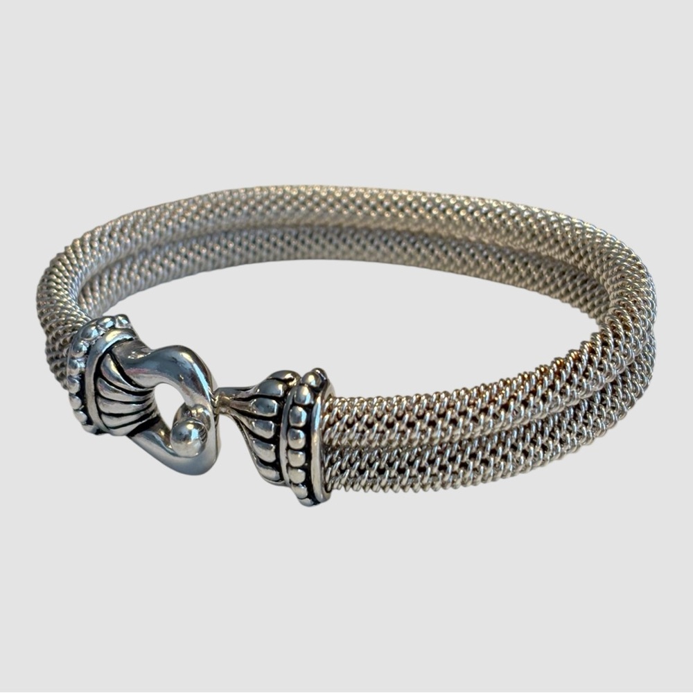 NEW Elegant 925 Sterling Silver Double Round Mesh Bracelet, Artisan Accents - Picture 7 of 10